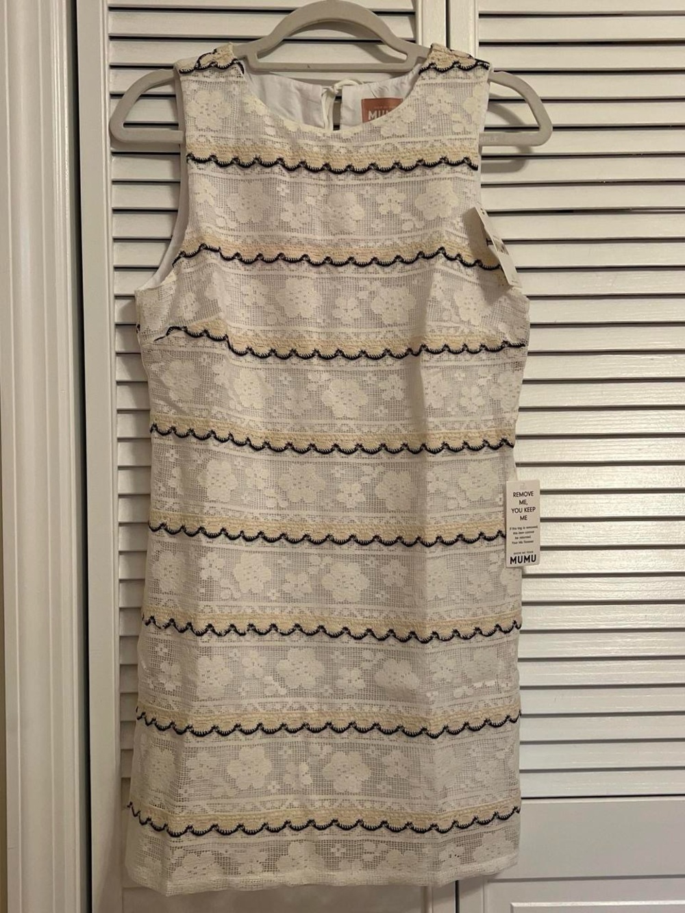 Show Me Your MuMu Cream Lace Mini Dress with Navy Trim